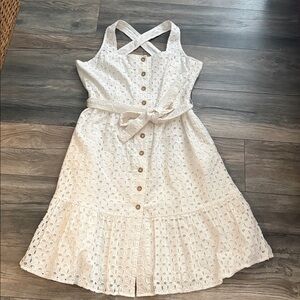 White Eyelet Midi Dress with Wooden Buttons
